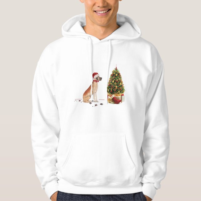 Sudadera Gran Danés Perro Divertido de Navidad con Árbol (Anverso)
