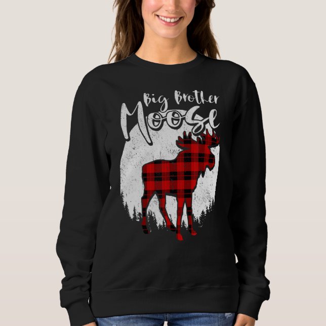 Sudadera Gran Hermano Moose Red Plaid Buffalo Matching Fami (Anverso)