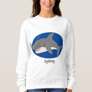 Sudadera Gran ilustracion personalizado feliz de tiburón bl