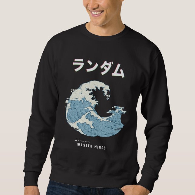 Sudadera Gran ola retro de vaporwave estética Glitch 80 (Anverso)