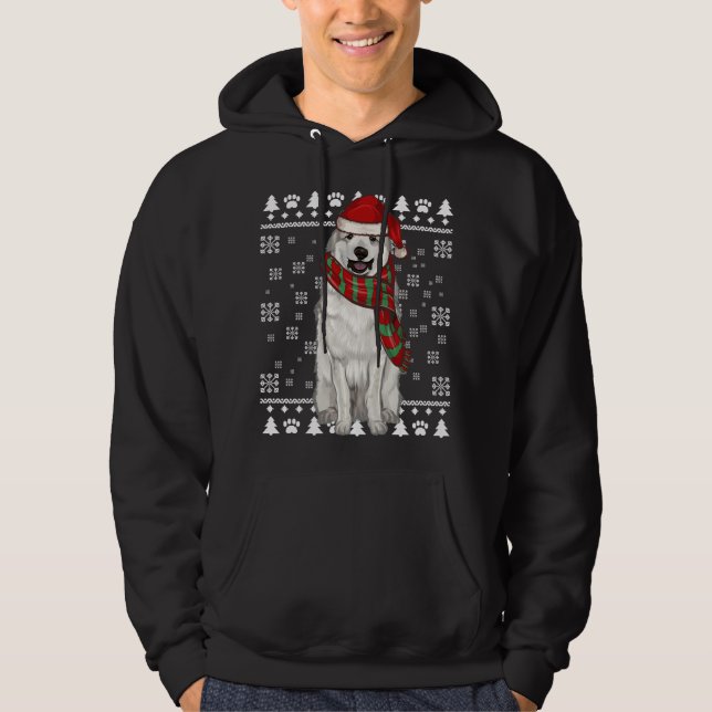 Sudadera Gran perro de los Pirineos Santa Hat Navidades feo (Anverso)