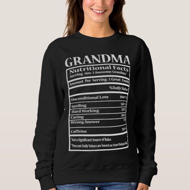 Sudadera Grandma   Nutrition Facts for Family Day (Anverso)