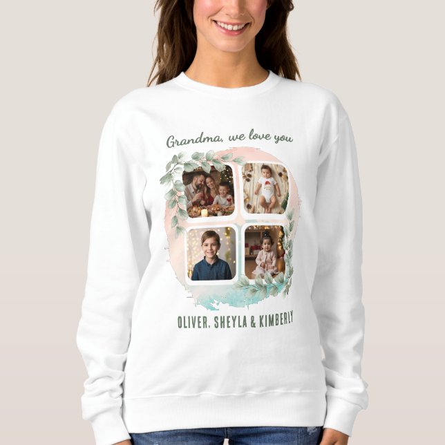 Sudadera Grandma we love you 6 Photo Collage Eucalyptus (Anverso)