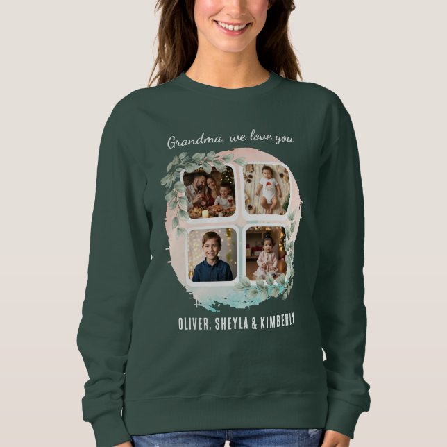 Sudadera Grandma we love you 6 Photo Collage Eucalyptus (Anverso)