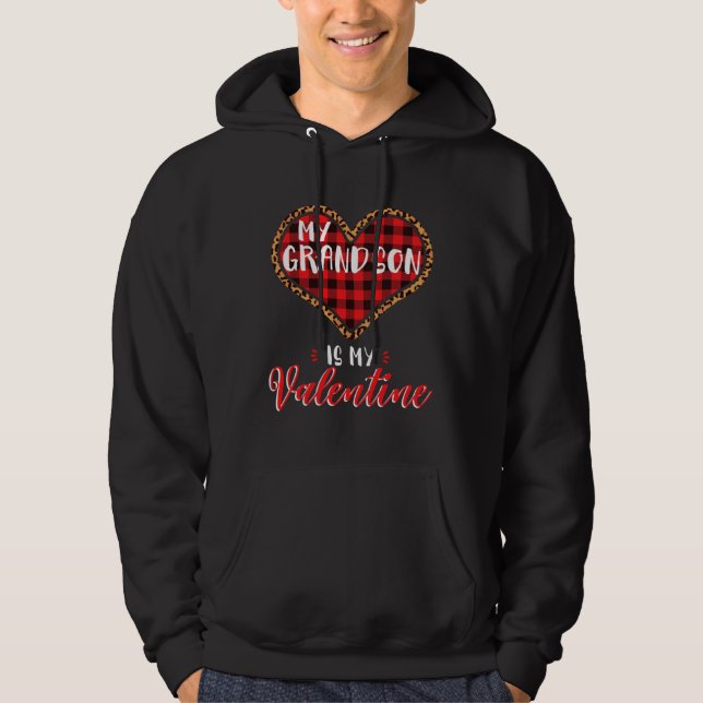 Sudadera Grandson is My Valentine Leopard Buffalo Plaid Hea (Anverso)