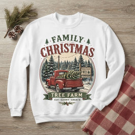 Sudadera Granja de árboles de Navidad familiar Camión rojo