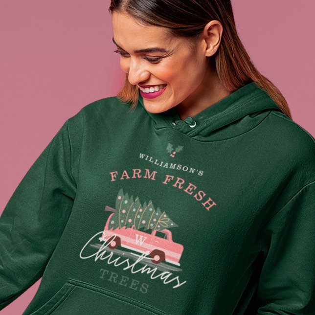 Sudadera Granja de árboles de navidad frescos de la familia (Family's Farm Fresh Christmas Trees Pink Retro Van Hoodie)