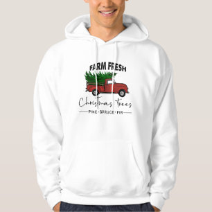 Sudadera Granja Fresca Árboles de Navidad Viejo Camión Hood