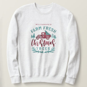 Sudadera Granja fresca y antigua camioneta roja entrega árb