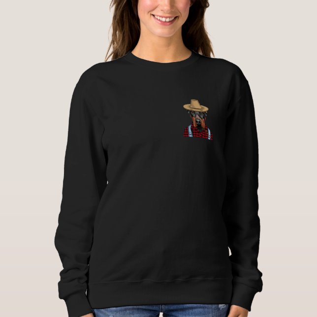 Sudadera Granjero Doberman Pinscher con bolsillo de perro d (Anverso)