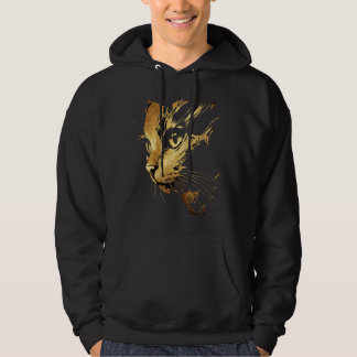 Sudadera Graphique Élégant Chat Noir et Or Texturé
