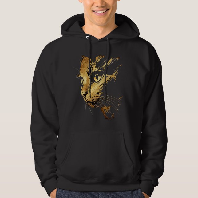 Sudadera Graphique Élégant Chat Noir et Or Texturé (Anverso)