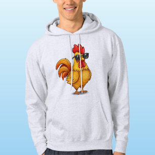 Sudadera Gray Hoodie for Him with Cute Rooster and Glasses 