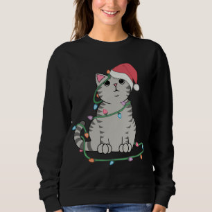 Sudadera Gray Tabby Cat Navidades luces el divertido amante