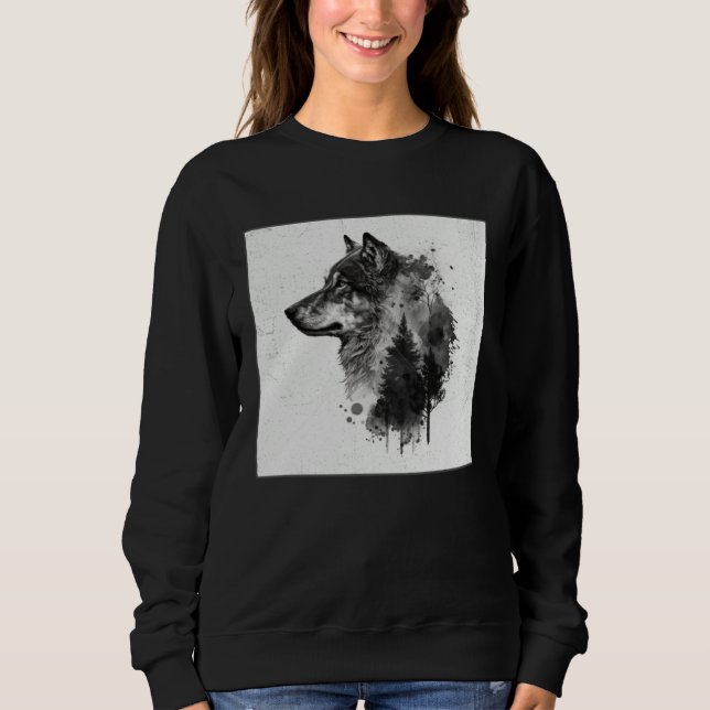 Sudadera Gray Wolf Paint Splatter Warrior Wild Animal Uniqu (Anverso)
