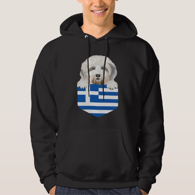 Sudadera Greece Flag Old English Sheepdog Dog In Pocket (Anverso)