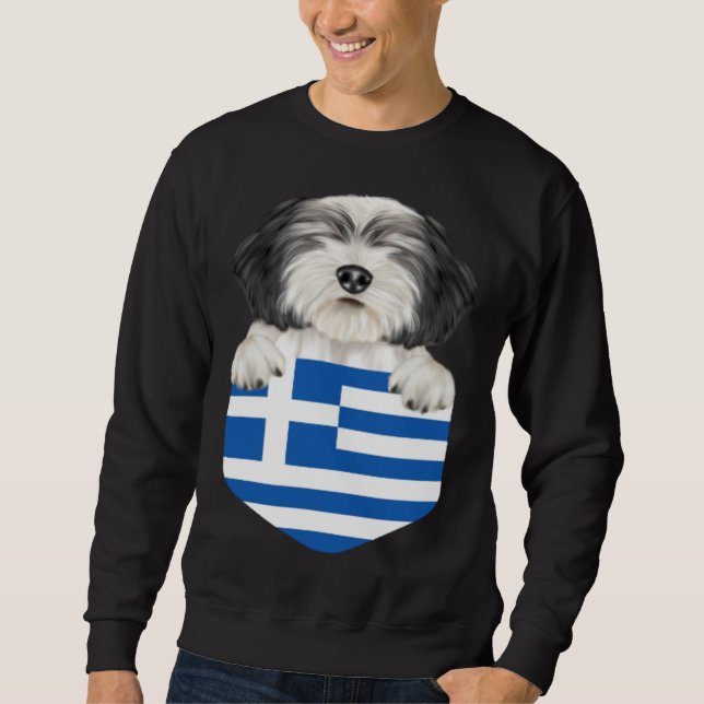 Sudadera Greece Flag Polish Lowland Sheepdog Dog In Pocket (Anverso)
