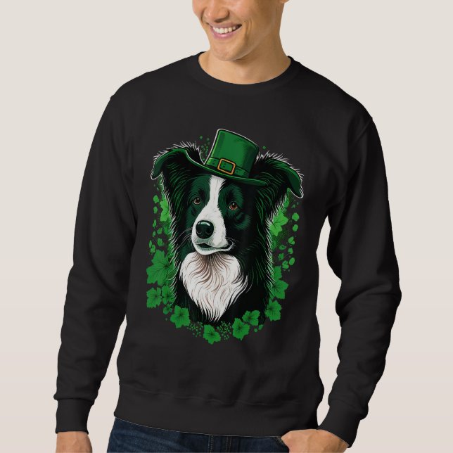 Sudadera Green Border Collie shamrock St Patricks Day Borde (Anverso)