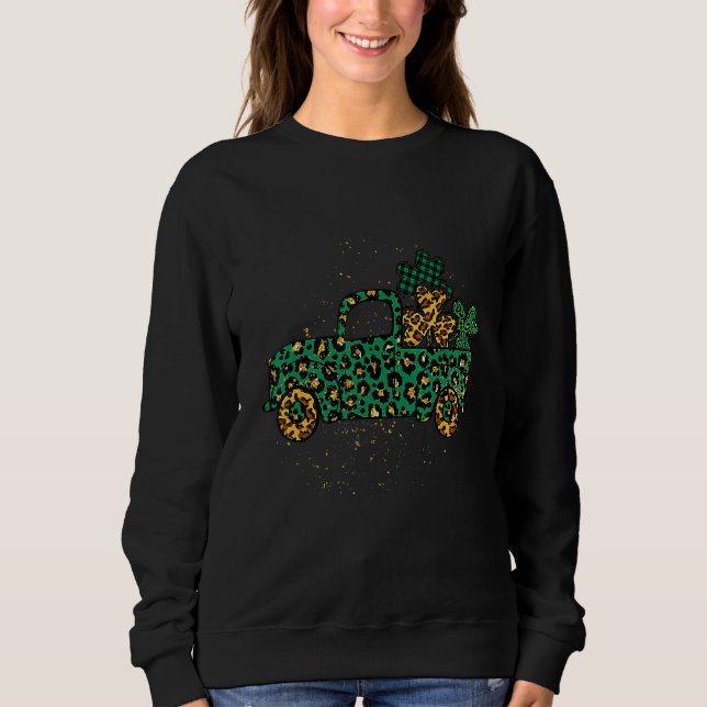 Sudadera Green Buffalo Plaid Leopard Shamrock Truck St Patr (Anverso)