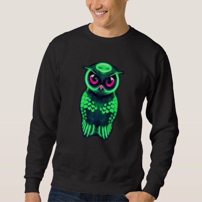 Sudadera Green Cyberpunk Owl With Pink Eyes And Beak  Beaut (Anverso)