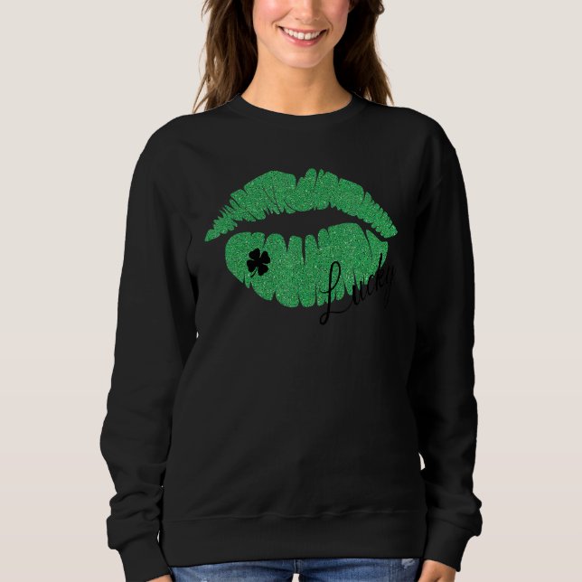Sudadera Green Lips Irish Lucky Shamrock St Patricks Day (Anverso)