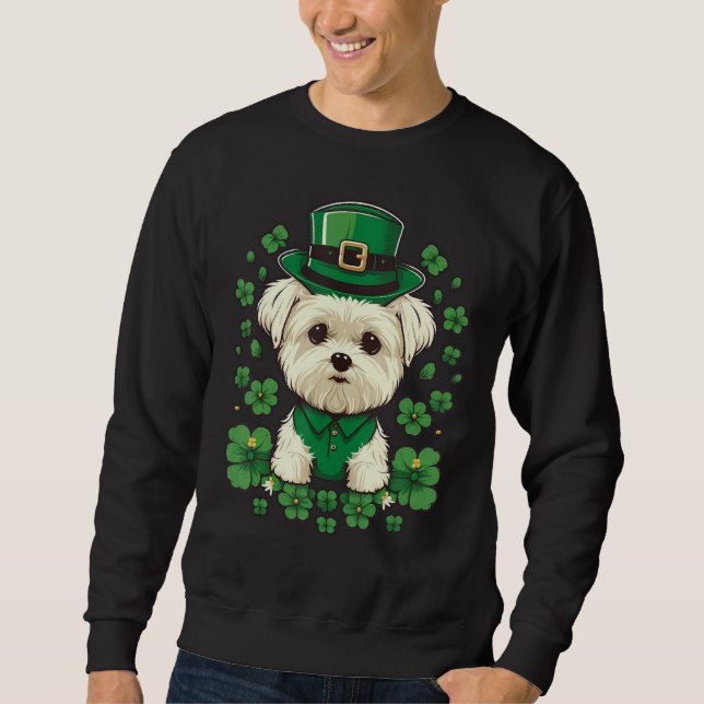 Sudadera Green Maltese dog shamrock on St Patricks Day Malt (Anverso)