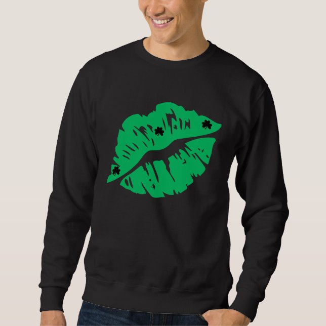 Sudadera Green Shamrock Lips Kiss St Patricks Day Irish Wom (Anverso)