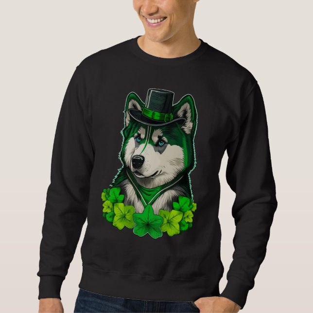 Sudadera Green shamrock on St Patricks Day Alaskan Malamute (Anverso)
