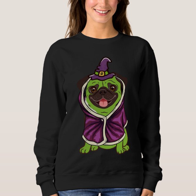 Sudadera Green Witch Pug Cute Dog Halloween Costume Pug o w (Anverso)