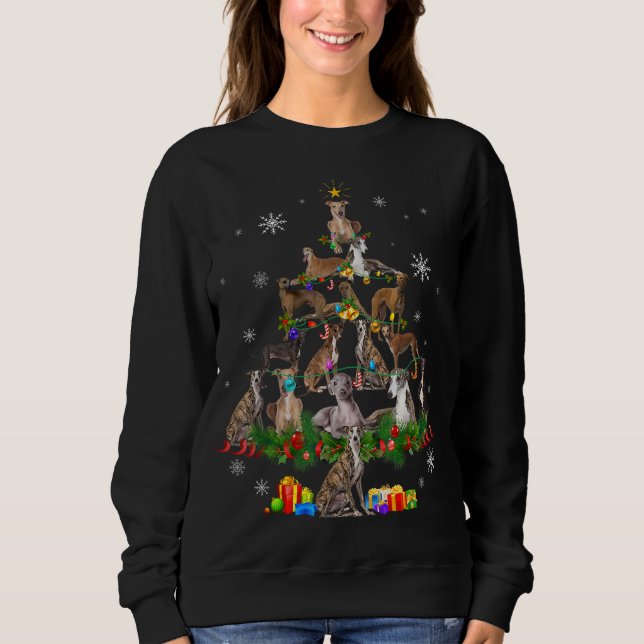 Sudadera Greyhound Christmas Tree ilumina a divertidos perr (Anverso)