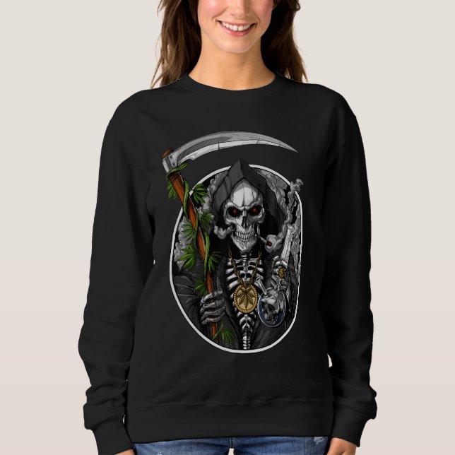 Sudadera Grim Reaper Smoking Weed Smoking Skull Skeleton (Anverso)