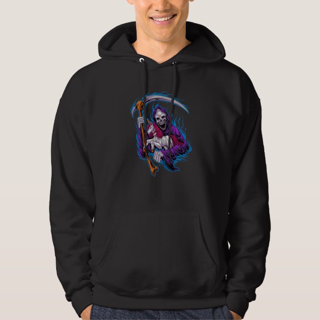 Sudadera Grim Reaper Unicorn Pastel Gótico Muerte Skeleton  (Anverso)