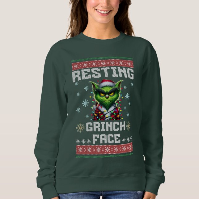 Sudadera Grinch Face Ugly Navidades divertidos en anidación (Anverso)
