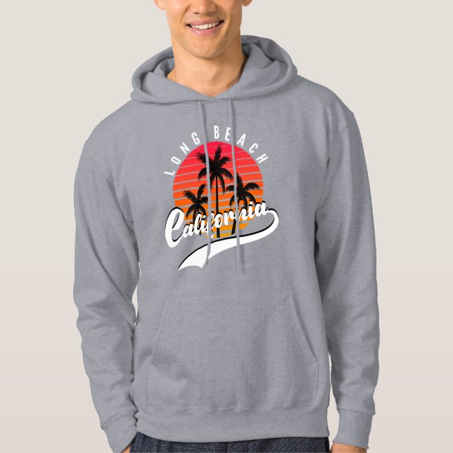 Sudadera Gris Long Beach Retro Sunset And Palms Hoodie (Anverso)