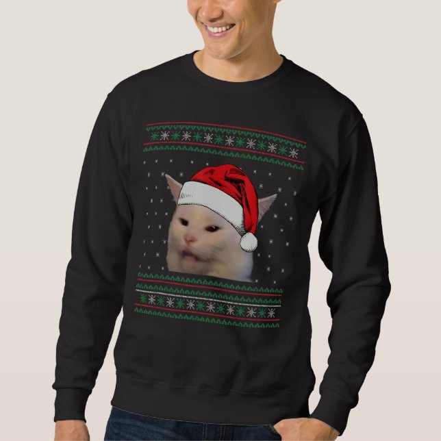 Sudadera Gritando A Un Gato Navidades Feo Dulce Meme Gracio (Anverso)