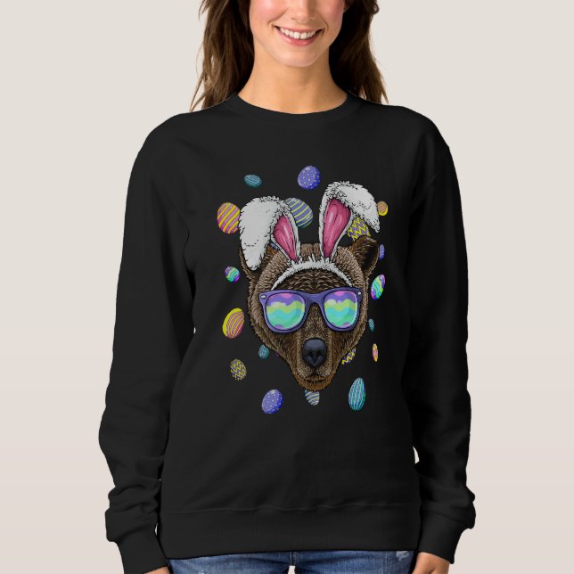 Sudadera Grizzly Bear Easter Bunny Ears Funny Eggs de Pascu (Anverso)
