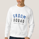 Sudadera Groom Squad | Moderno bachiller Groomsman estilo<br><div class="desc">Cita de arte "Groom Squad", simple y elegante, significa sudadera con tipografía moderna y minimalista en negro y azul marino en un estilo moderno y moderno. El lema, nombre y rol se puede personalizar fácilmente con los nombres de tu escuadrón de novios, por ejemplo, novio, mejor hombre, novio, padre del...</div>