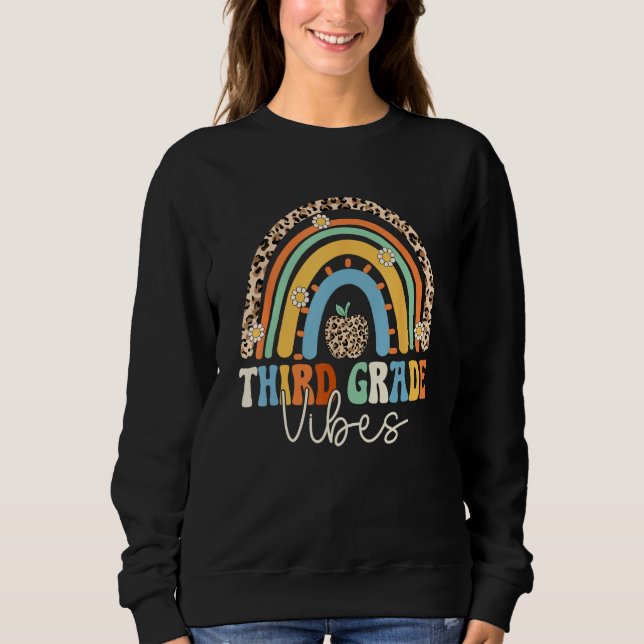Sudadera Groovy 3rd Grade Vibes Back To School Rainbow Leop (Anverso)