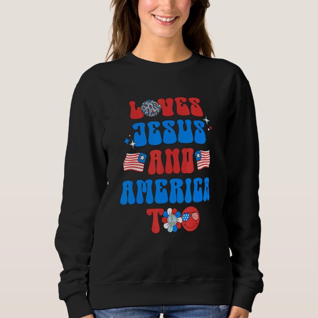 Sudadera Groovy 70s Retro Loves Jesus and America Too (Anverso)