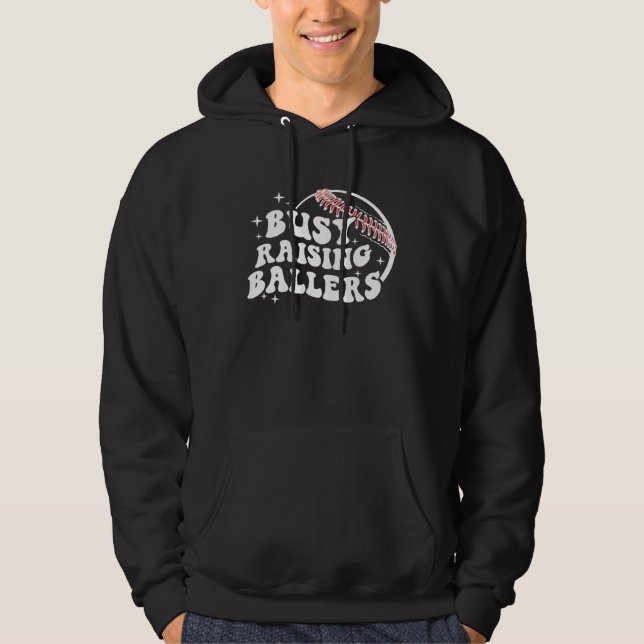Sudadera Groovy Baseball Mama Mom Busy Raising Ballers Wome (Anverso)