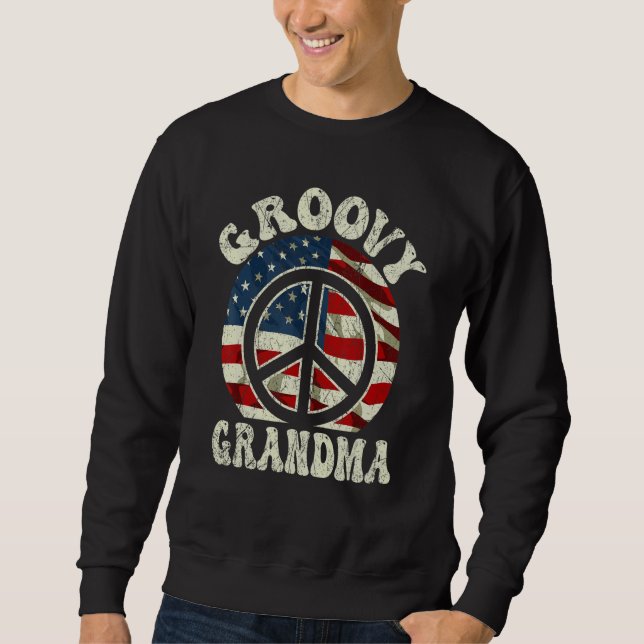 Sudadera Groovy Grandma 70s Aesthetic USA Flag Retro Grandm (Anverso)
