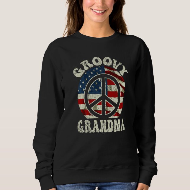 Sudadera Groovy Grandma 70s Aesthetic USA Flag Retro Grandm (Anverso)