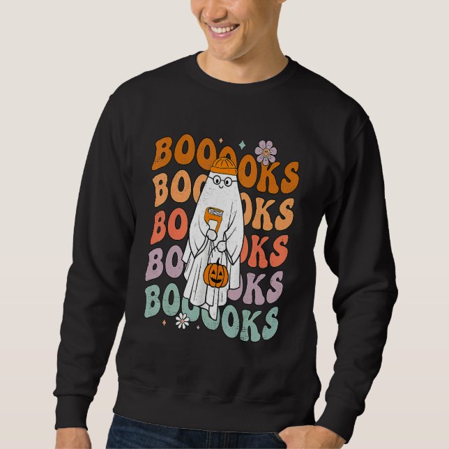 Sudadera Groovy Halloween Booooks Ghost Hippie Boo Reading  (Anverso)