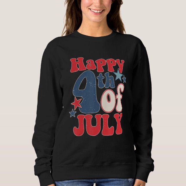 Sudadera Groovy Happy 4th Of July US Flag American 4th Of J (Anverso)