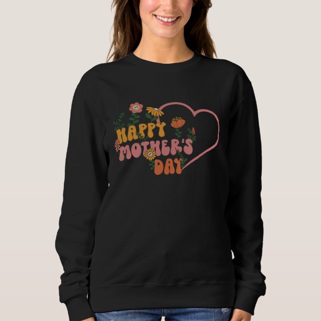 Sudadera Groovy Happy Mother s Day Hippie Heart Retro Face  (Anverso)