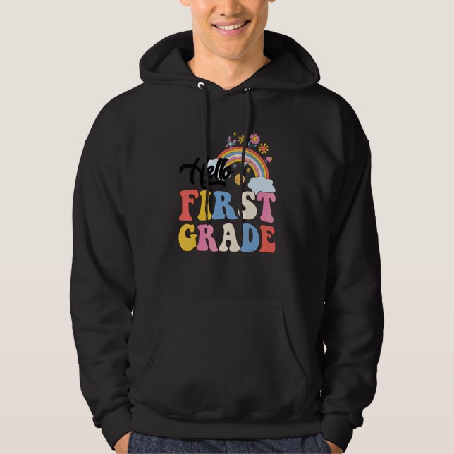 Sudadera Groovy Hola Primer Grado Arcoíris Maestros Estudia (Anverso)