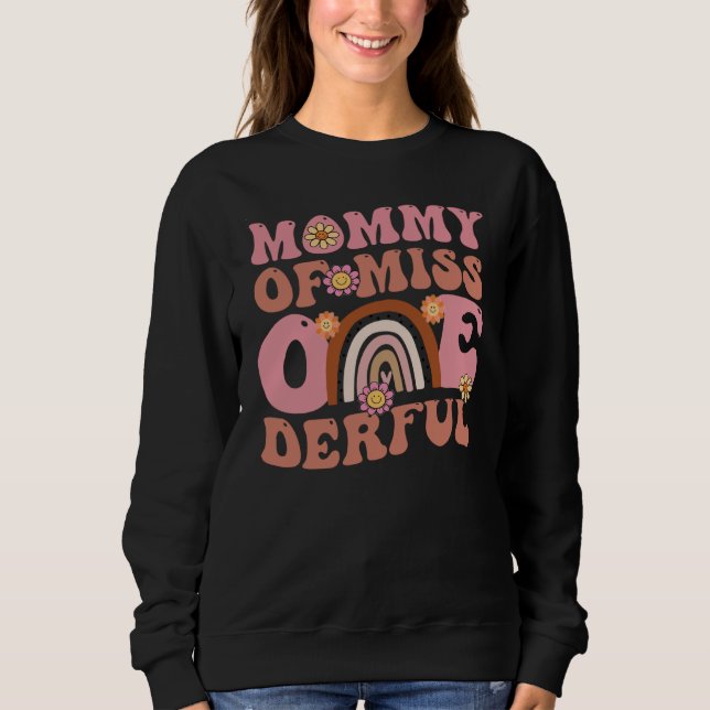 Sudadera Groovy Mommy of Miss Onederful 1st Bday Boho Rainb (Anverso)