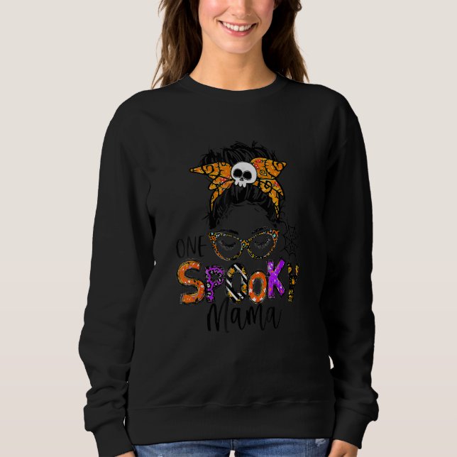 Sudadera Groovy One Spooky Mama Messy Bun Women Witch Mom H (Anverso)