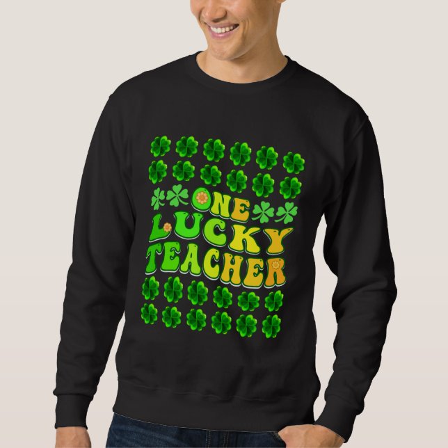Sudadera Groovy Retro One Lucky Teacher Irish shamrock St P (Anverso)