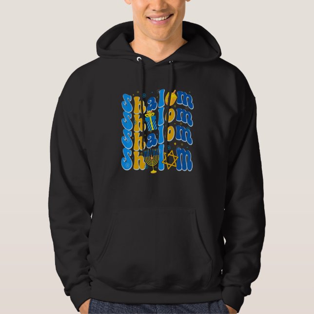Sudadera Groovy Shalom Peace Jewish Hanukkah Jewish Dreidel (Anverso)